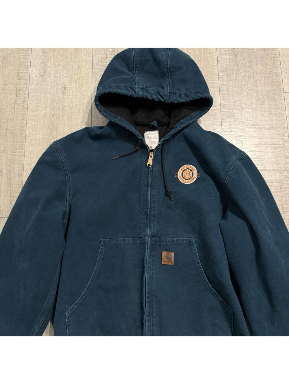Vintage Rare Carhartt J25 DTL Dark Teal Insulated Full Zip Hooded Work Jacket L - Picture 10 of 11